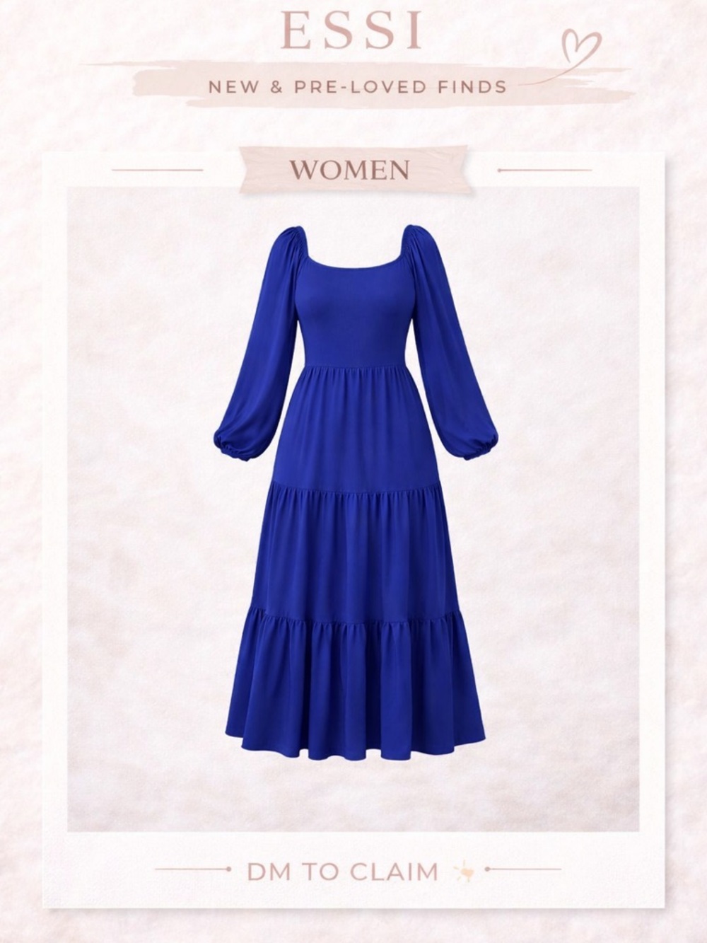 Royal Blue Long Sleeve Tiered Maxi Dress